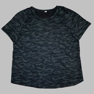 Lululemon Women’s Shirt Gray Camo Short Sleeve Lightweight Open Back